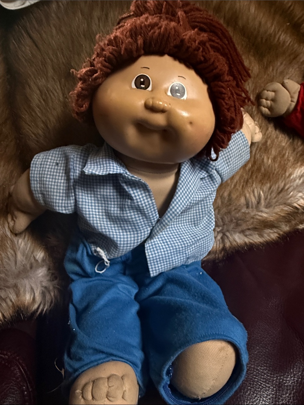 Classic Kids Plush Doll with Brown Hair and Blue Outfit